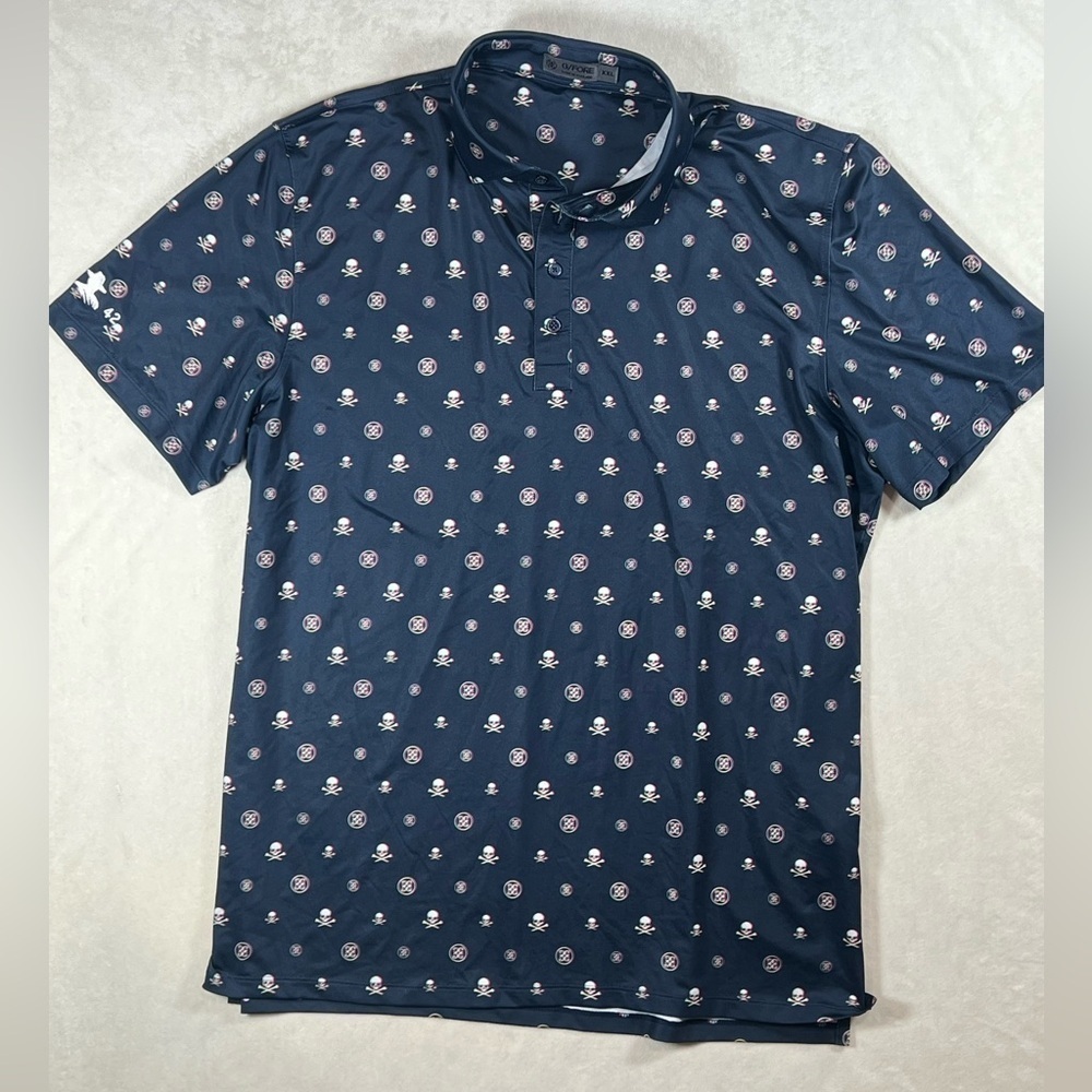 G/FORE XXL Blue Polo Skull Logo All Over Print Golf Performance Shirt C10